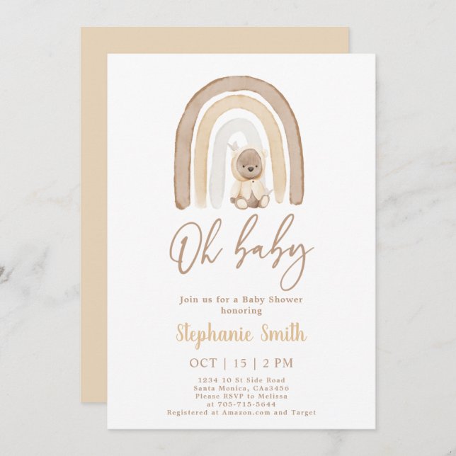 Invitation de l'ours en peluche et du Baby shower  (Devant / Derrière)