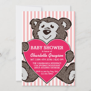 Invitation de l'ours en peluche rose et du Baby sh