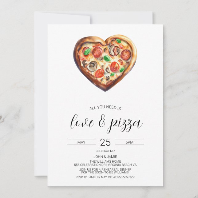 Invitation de Love & Pizza, Fête de Fiançailles (Devant)