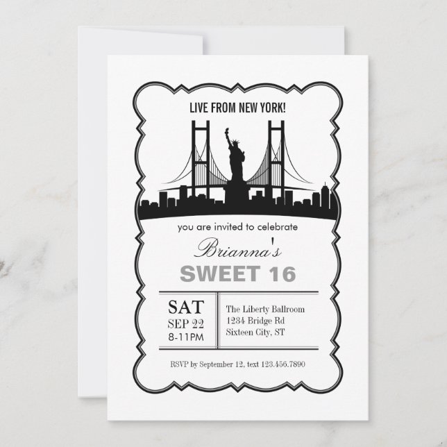 Invitation de l'Sweet sixteen de New York (Devant)