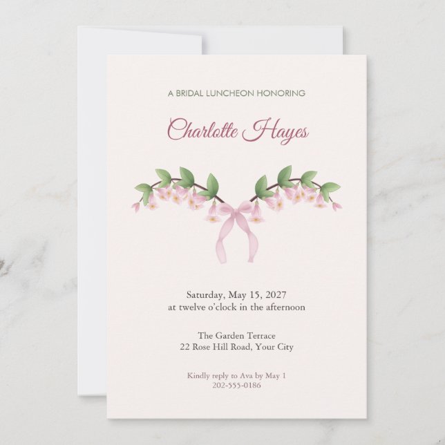 Invitation de Luncheon de Mariage aux Sprays de Be (Devant)