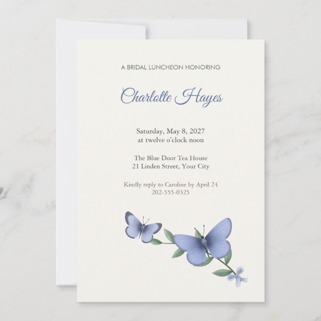Invitation de Luncheon de Mariage Papillon Azuré d (Devant)