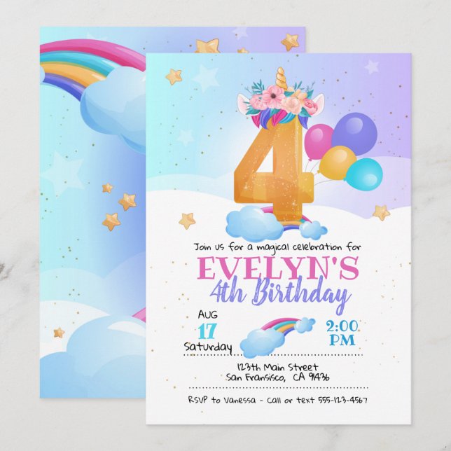 Invitation de l'Unicorne, 4e anniversaire de l'Uni (Devant / Derrière)