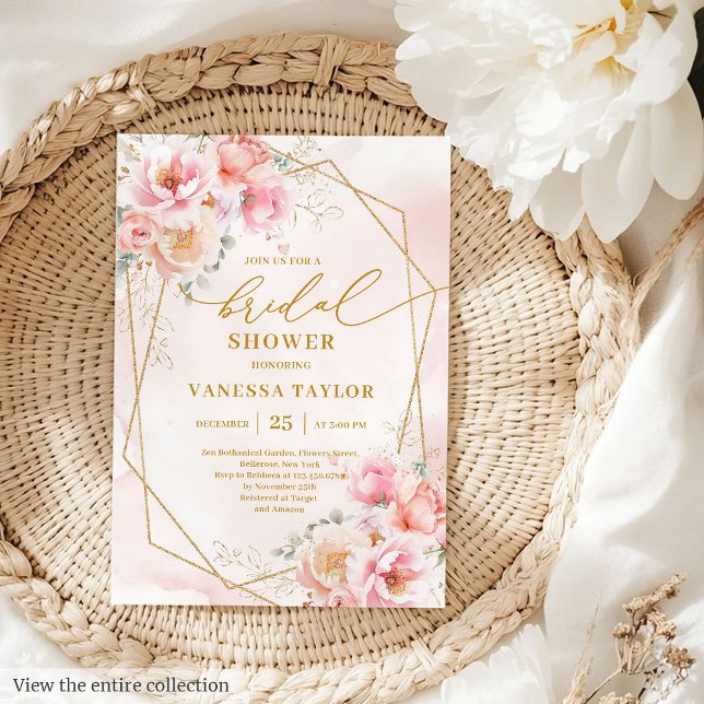 Invitation de luxe Boho Blush Gold Floral Fête des (Luxury Boho Blush Gold Floral Bridal Shower Invitation)