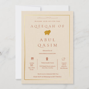 Invitation de luxe dorée beige pour Aqeeqah pour b
