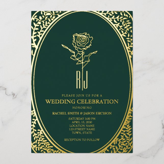 Invitation de luxe Emerald Green Mariage Foil (Recto)