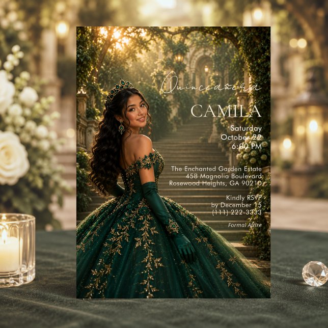 Invitation de luxe émeraude or pour Quinceañera (Créateur téléchargé)