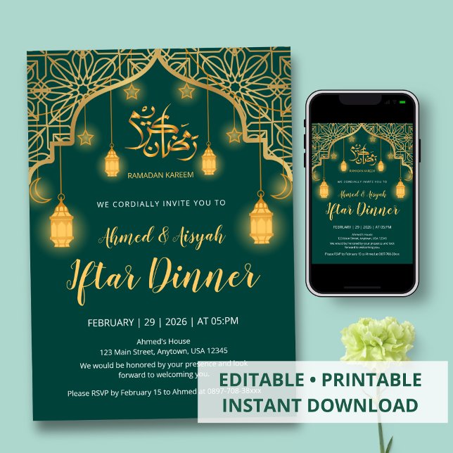 Invitation de luxe émeraude verte et dorée géométr (Créateur téléchargé)