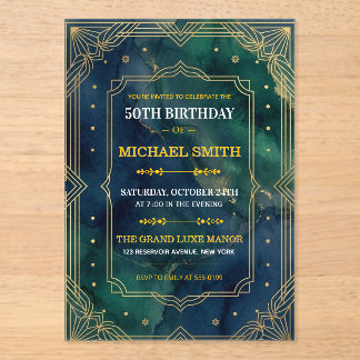 Invitation de luxe émeraude verte et or Art Déco p