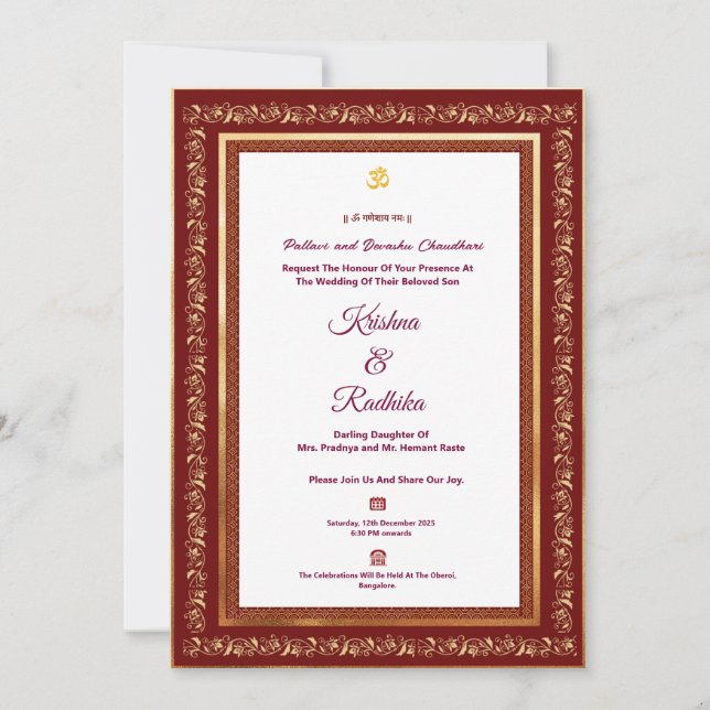 Invitation de luxe ethnique pour mariage indien hi (Devant)