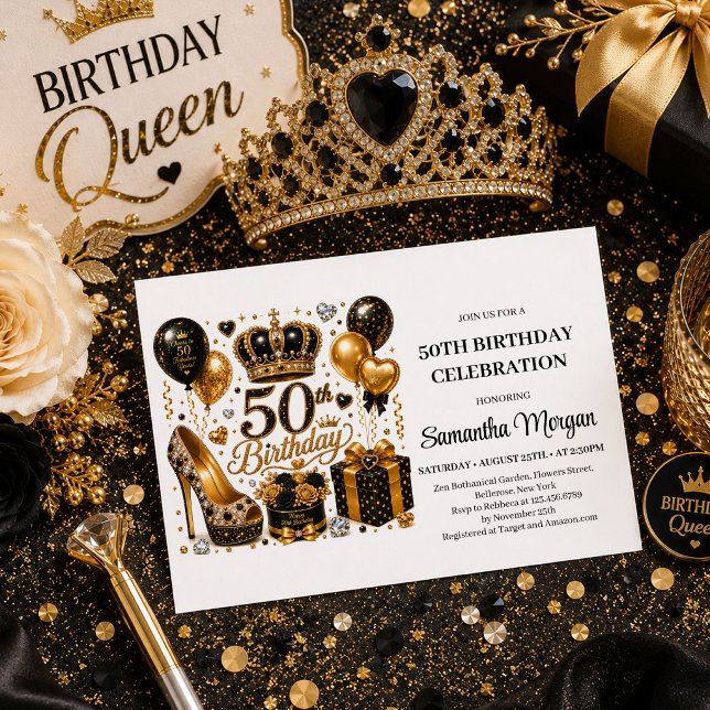 Invitation de luxe étincelante or et noir pour 50e (Gold And Black Luxury Sparkle 50th Birthday Invitation

)
