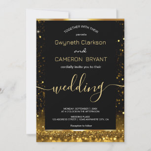 Invitation de luxe moderne or noir avec étincelles