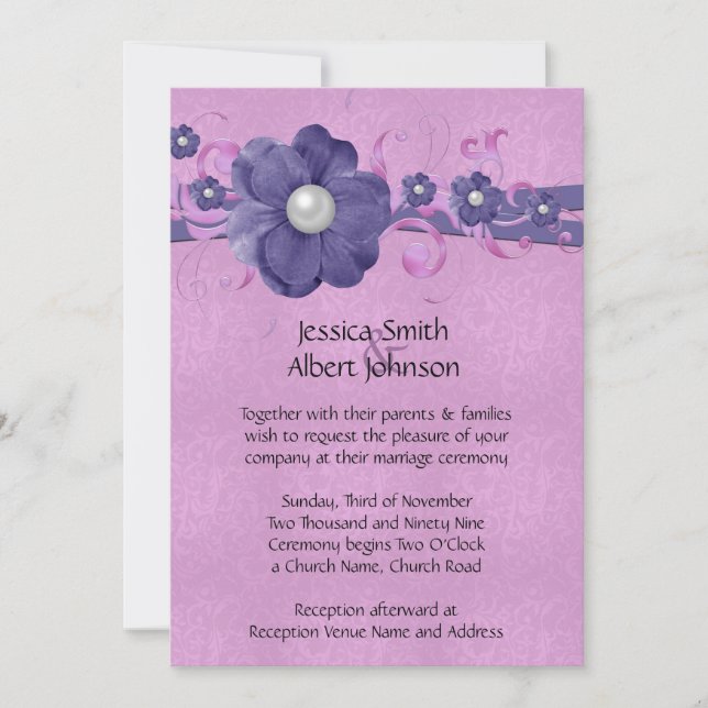 Invitation de luxe Pearl Floral Lavender Mariage d (Devant)