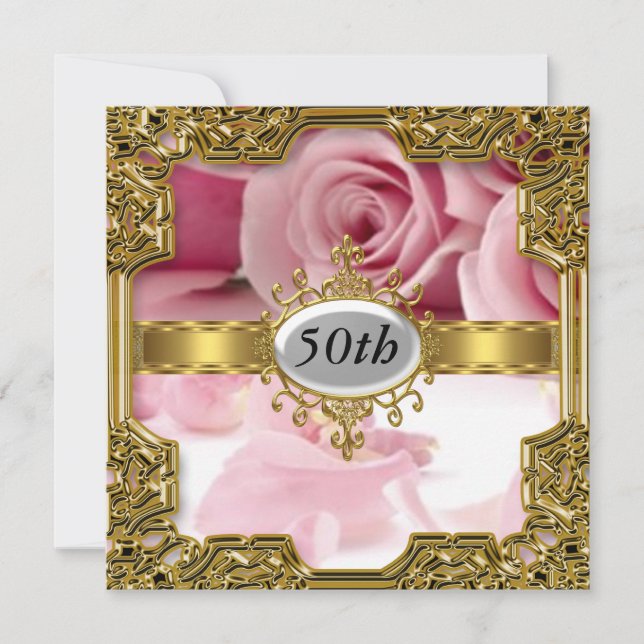 Invitation de luxe pour anniversaire avec rose ros (Devant)