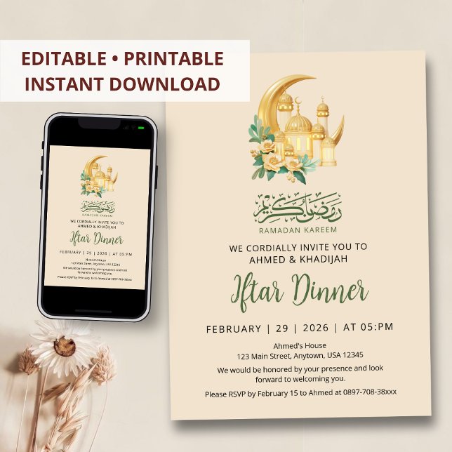 Invitation de luxe pour Iftar avec mosquée en or 3 (Créateur téléchargé)