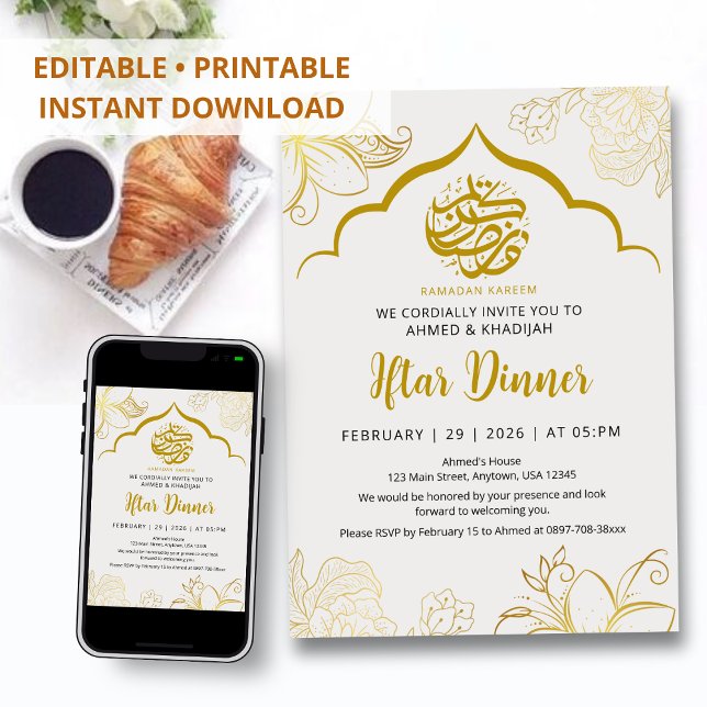 Invitation de luxe pour Iftar de Ramadan avec arch (Créateur téléchargé)
