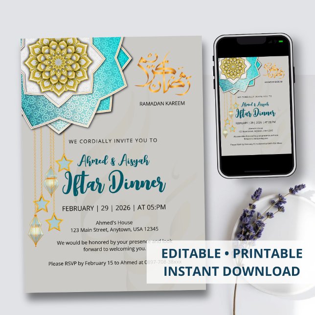 Invitation de luxe pour Iftar de Ramadan en or et  (Créateur téléchargé)