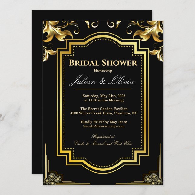 Invitation de luxe pour la douche de la mariée noi (Devant / Derrière)