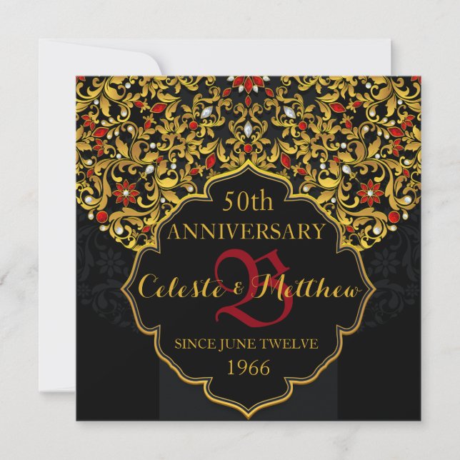 Invitation de luxe pour le 50e anniversaire noir r (Devant)
