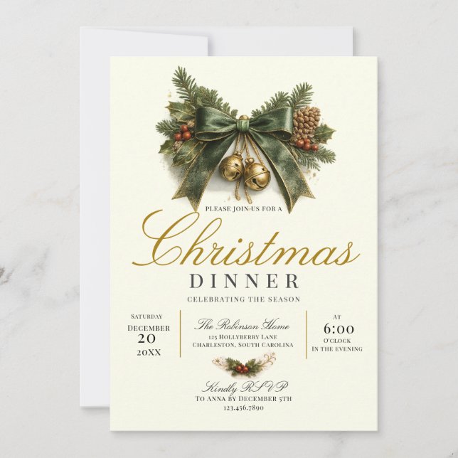 Invitation de luxe pour le dîner de Noël (Devant)