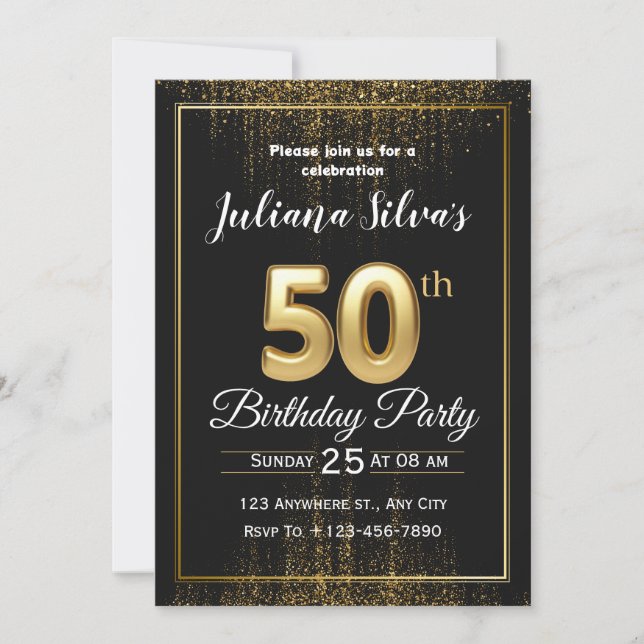 Invitation de luxe pour les 50 ans en or noir (Devant)