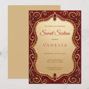 Invitation de luxe pour sweet 16 avec strass rouge