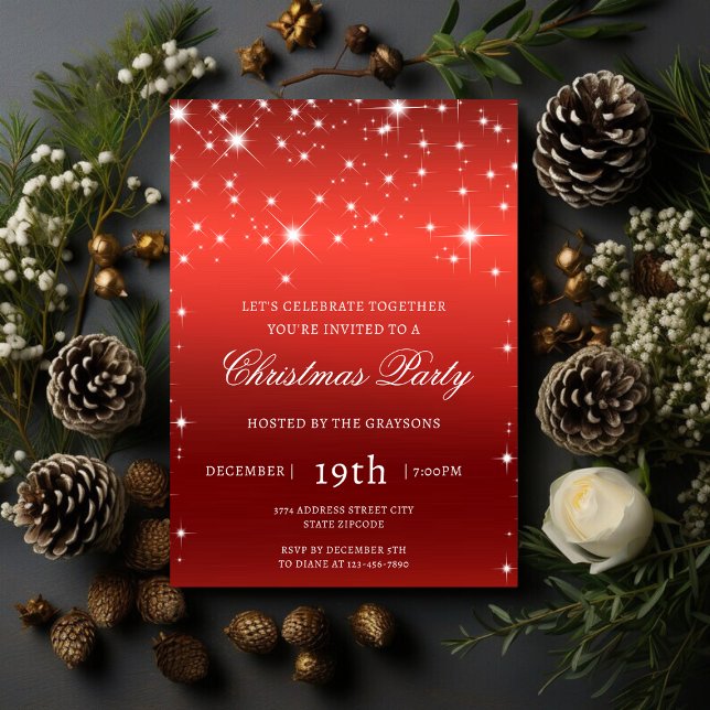 Invitation de luxe pour une fête de Noël en rouge (Créateur téléchargé)