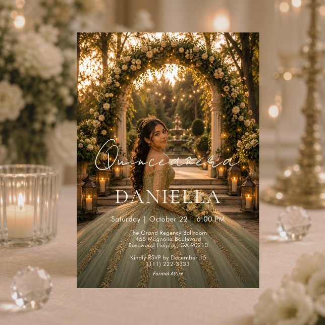 Invitation de luxe vert sauge pour Quinceañera (Créateur téléchargé)