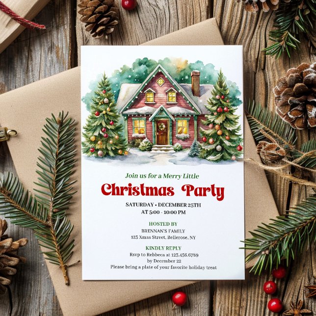 Invitation de maison de Noël classique avec lettra (Classic christmas house invite playful lettering

)
