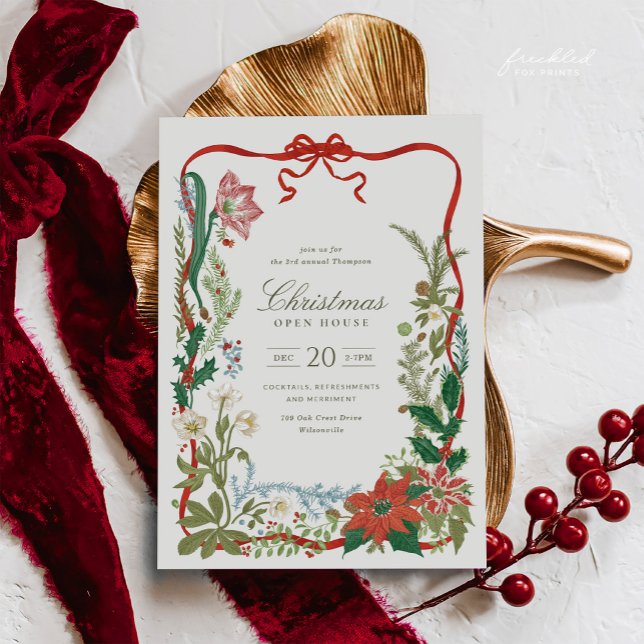 Invitation de maison ouverte de Noël botanique vin (Vintage Botanical Christmas Open House Invitation)