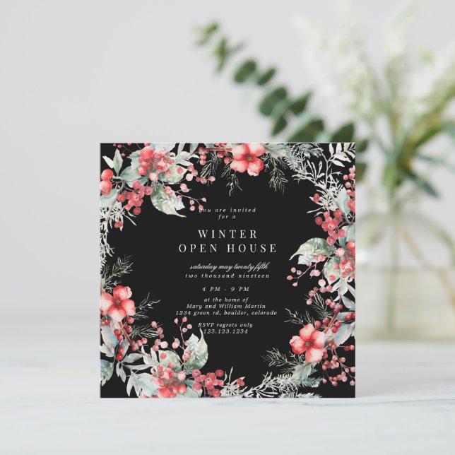 Invitation de maison ouverte florale aquarelle pou (Debout devant)