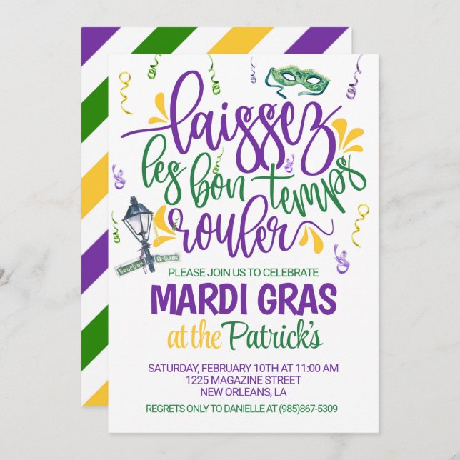 Invitation de Mardi Gras (Devant / Derrière)