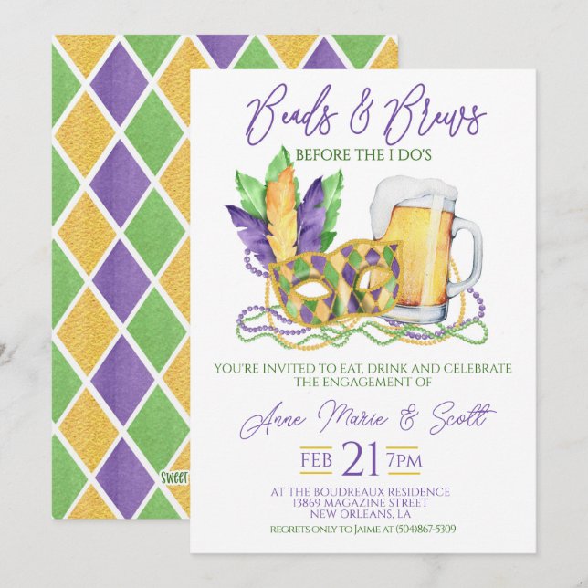 Invitation de Mardi Gras Engagement Party (Devant / Derrière)