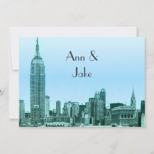Invitation de mariage 01 Teal Etched NYC Skyline 2