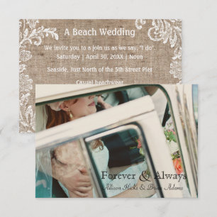 Invitation de mariage 3x5 Beach Burlap & Lace