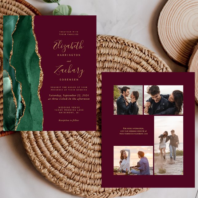 Invitation de mariage 4 photos Budget Émeraude Bou (Créateur téléchargé)