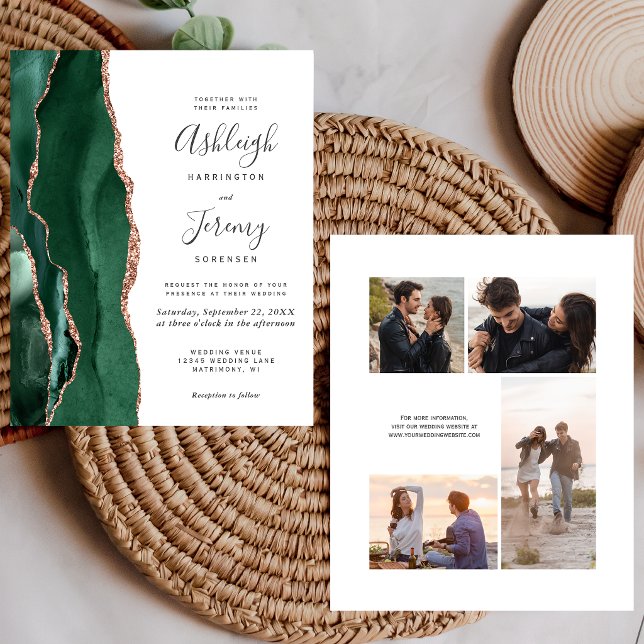 Invitation de mariage 4 photos Budget Vert Rose Or (Créateur téléchargé)