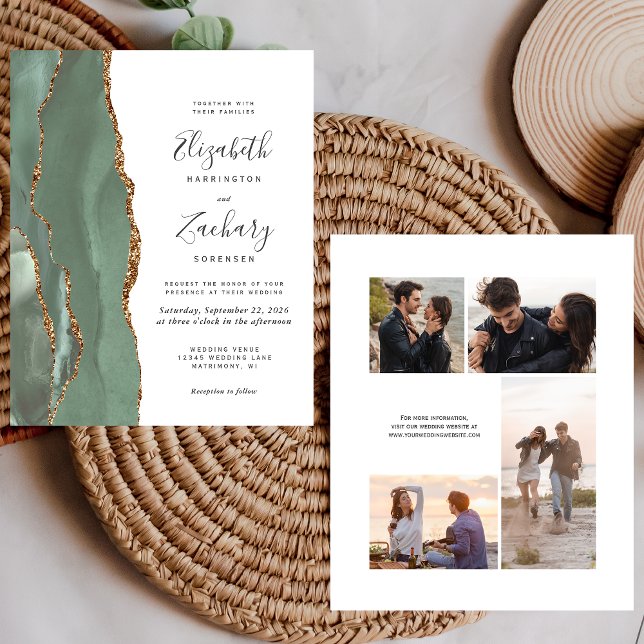 Invitation de mariage 4 photos Budget Vert Sauge (Créateur téléchargé)