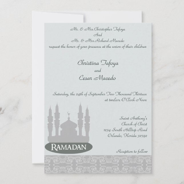 Invitation de mariage 5x7 Bleu clair Ramadan islam (Devant)