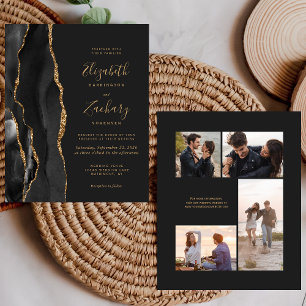 Invitation de mariage à 4 photos Budget Black Gold