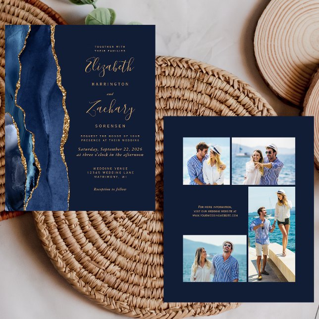 Invitation de mariage à 4 photos Budget Bleu Nuit  (Créateur téléchargé)