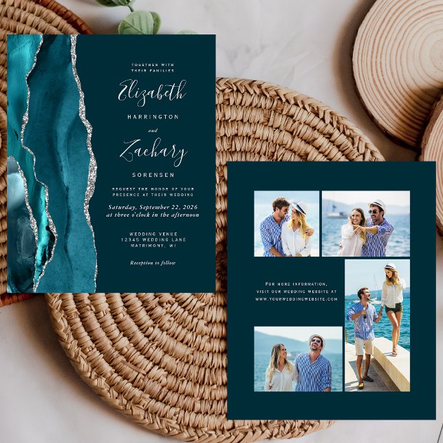 Invitation de mariage à 4 photos Budget Turquoise  (Créateur téléchargé)