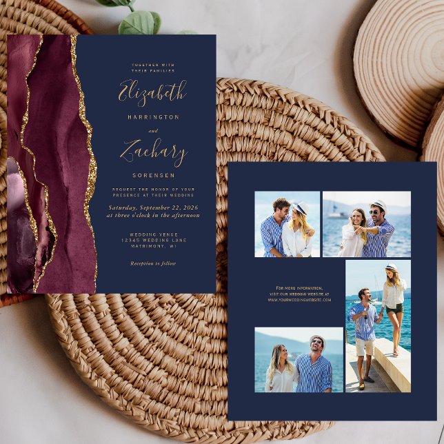 Invitation de mariage à 4 photos Navy Budget Bourg (Créateur téléchargé)