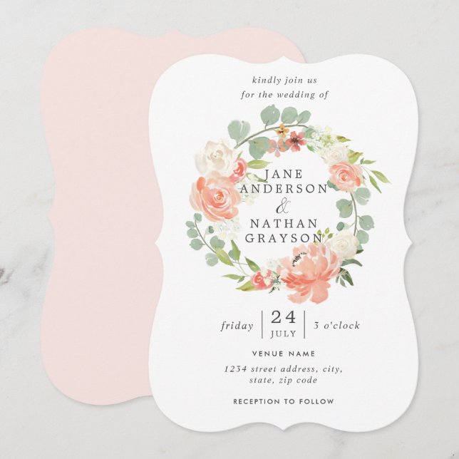 Invitation de mariage à aquarelle florale de couro (Devant / Derrière)