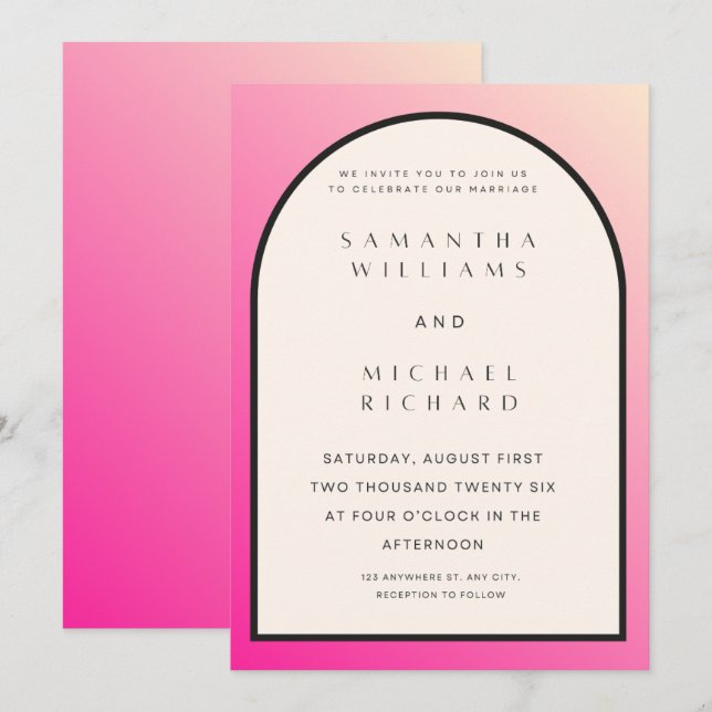 Invitation de mariage à arche ombrée rose moderne  (Devant / Derrière)