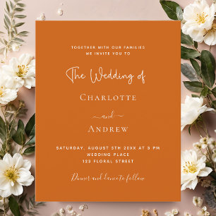 Invitation de mariage à budget script orange brûlé