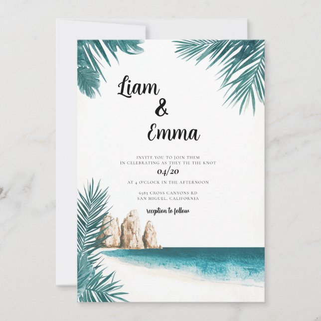 Invitation de mariage à Cabo Mexico aquarelle (Devant)