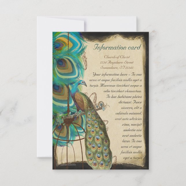 Invitation de mariage à cage de paon à plumes d'oi (Devant)