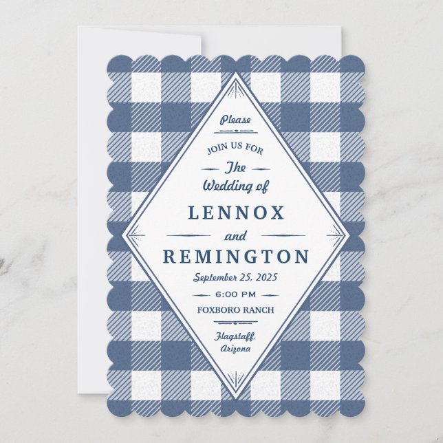 Invitation de mariage à carreaux fait maison (Devant)