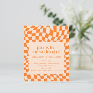 Invitation de mariage à code QR à carreaux orange